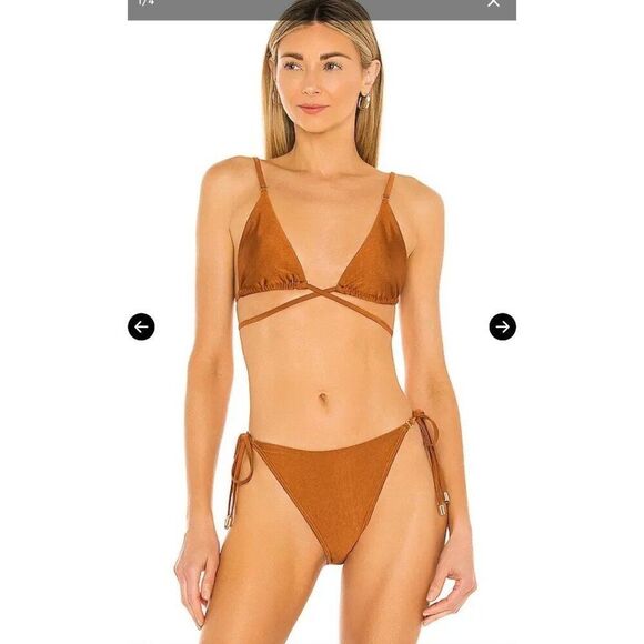 NWT MINKPINK Canyon Wrap Triangle Bikini Top in Gingerbread Brown SZ LG - Picture 3 of 16